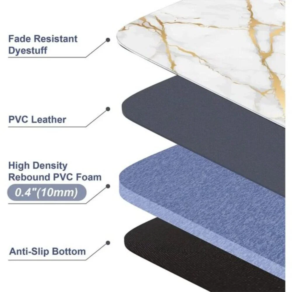 New 2 PCS Marble Kitchen Mats PVC Non Slip Waterproof Kitchen Mats